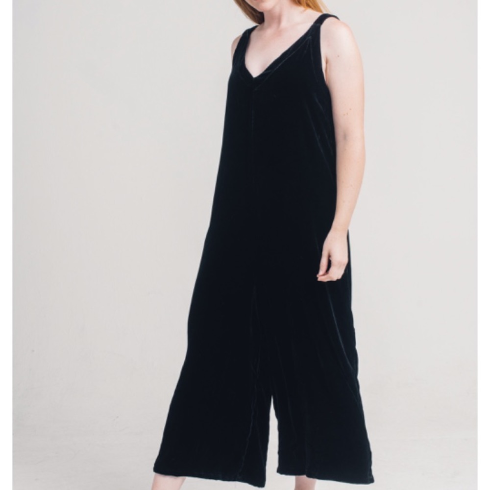 LACAUSA Black velvet santi jumpsuit xs